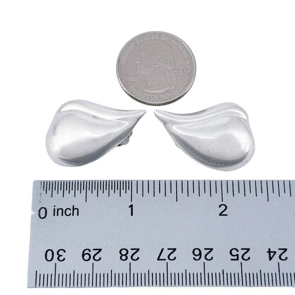 Vintage Mexican Sterling Silver 925 Abstract Leaf Clip-On Earrings - Picture 6 of 7